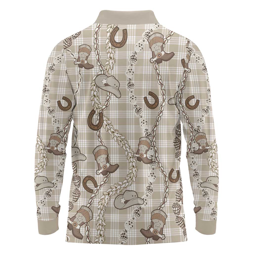 Hawaii Palaka Cowboy Long Sleeve Polo Shirt Shell Maile Lei With Western Patterns DT05 - Polynesian Pride