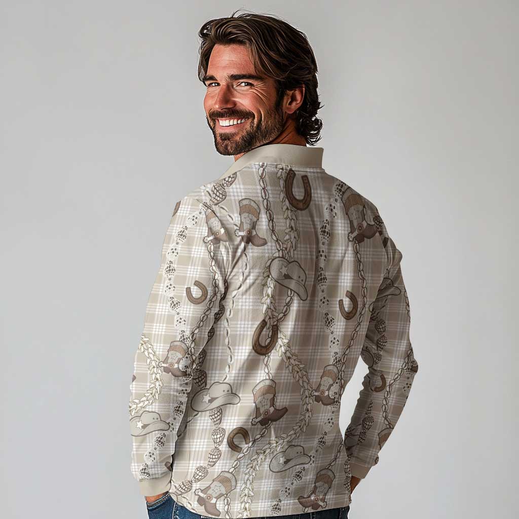 Hawaii Palaka Cowboy Long Sleeve Polo Shirt Shell Maile Lei With Western Patterns DT05 - Polynesian Pride