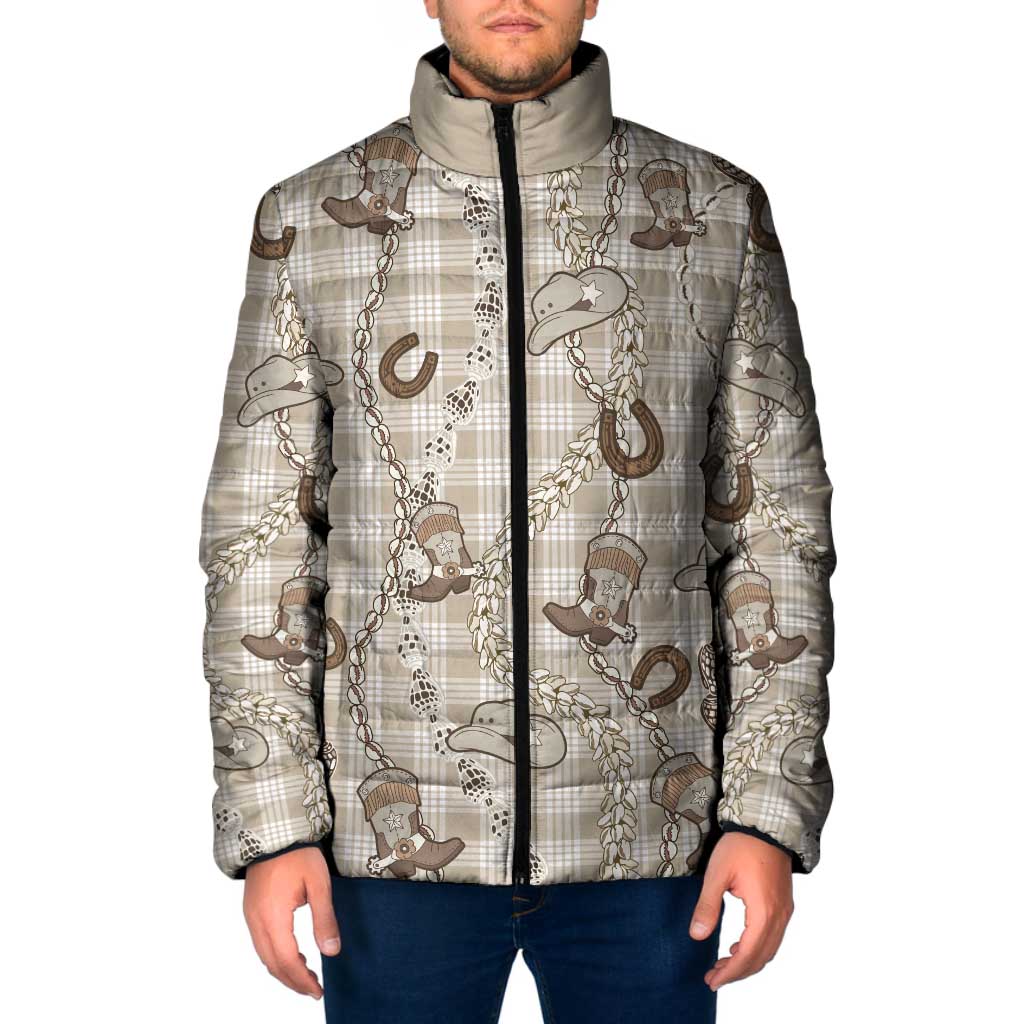 Hawaii Palaka Cowboy Padded Jacket Shell Maile Lei With Western Patterns DT05 Men Beige - Polynesian Pride