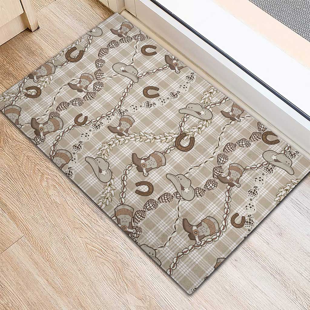 Hawaii Palaka Cowboy Rubber Doormat Shell Maile Lei With Western Patterns DT05 - Polynesian Pride