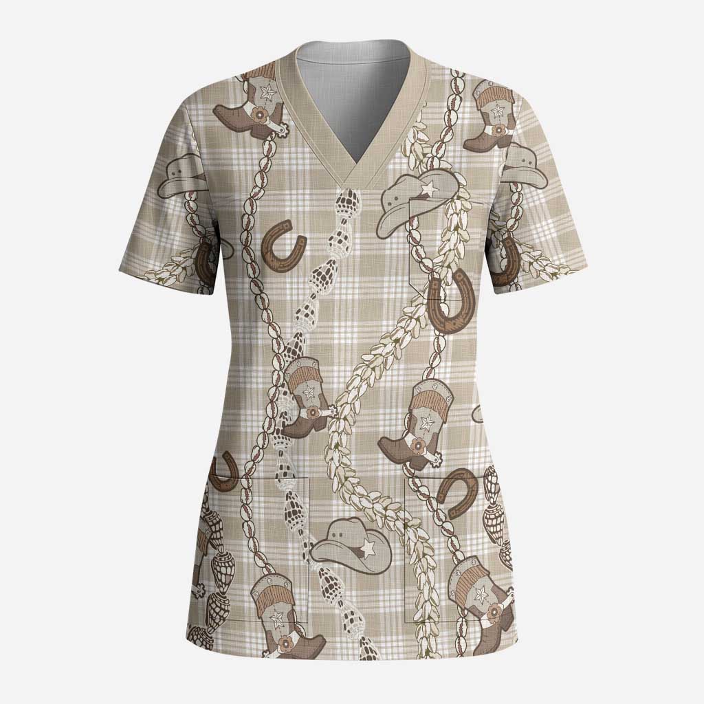 Hawaii Palaka Cowboy Scrub Top Shell Maile Lei With Western Patterns - Polynesian Pride