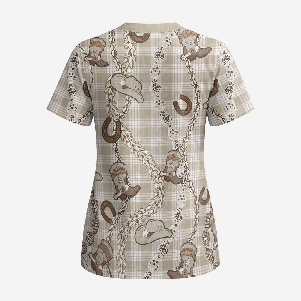 Hawaii Palaka Cowboy Scrub Top Shell Maile Lei With Western Patterns - Polynesian Pride