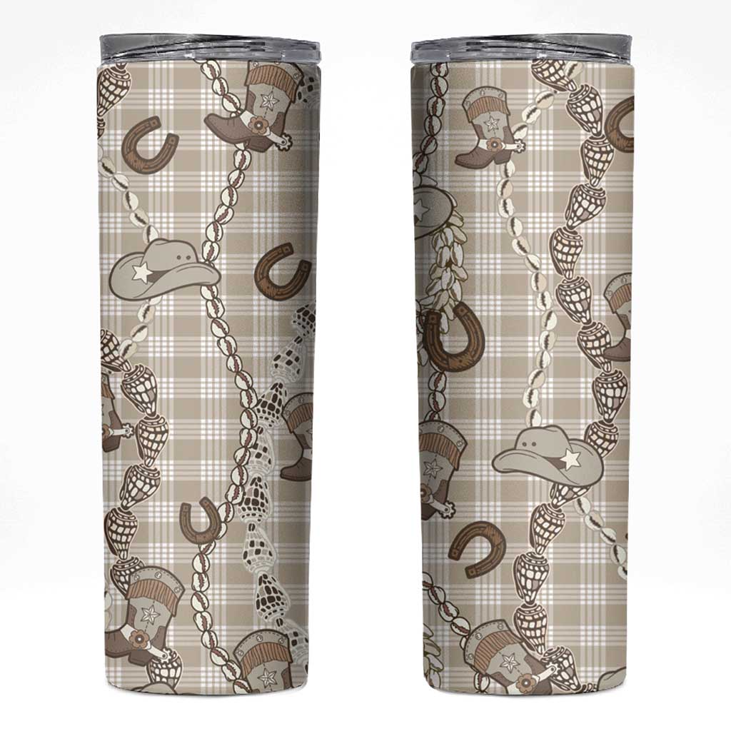Hawaii Palaka Cowboy Skinny Tumbler Shell Maile Lei With Western Patterns - Polynesian Pride