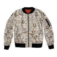 Hawaii Palaka Cowboy Sleeve Zip Bomber Jacket Shell Maile Lei With Western Patterns DT05 Unisex Beige - Polynesian Pride