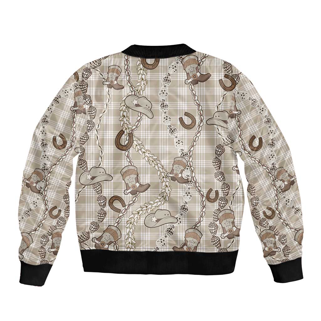 Hawaii Palaka Cowboy Sleeve Zip Bomber Jacket Shell Maile Lei With Western Patterns DT05 - Polynesian Pride