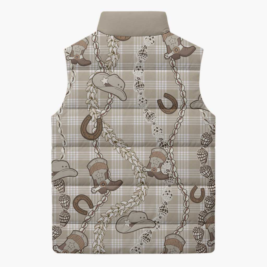 Hawaii Palaka Cowboy Sleeveless Puffer Jacket Shell Maile Lei With Western Patterns DT05 - Polynesian Pride