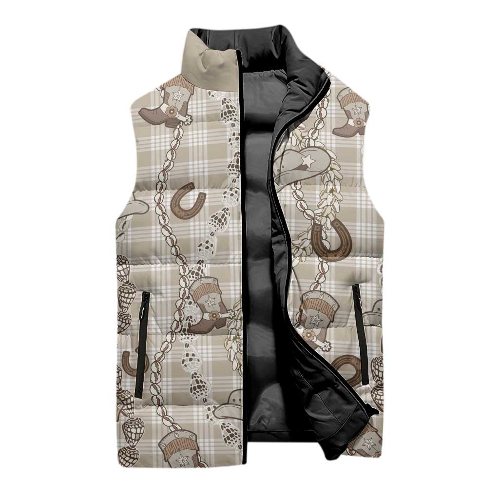 Hawaii Palaka Cowboy Sleeveless Puffer Jacket Shell Maile Lei With Western Patterns DT05 - Polynesian Pride