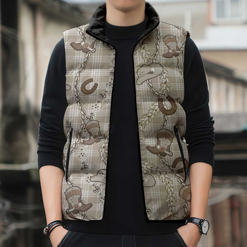 Hawaii Palaka Cowboy Sleeveless Puffer Jacket Shell Maile Lei With Western Patterns DT05 - Polynesian Pride