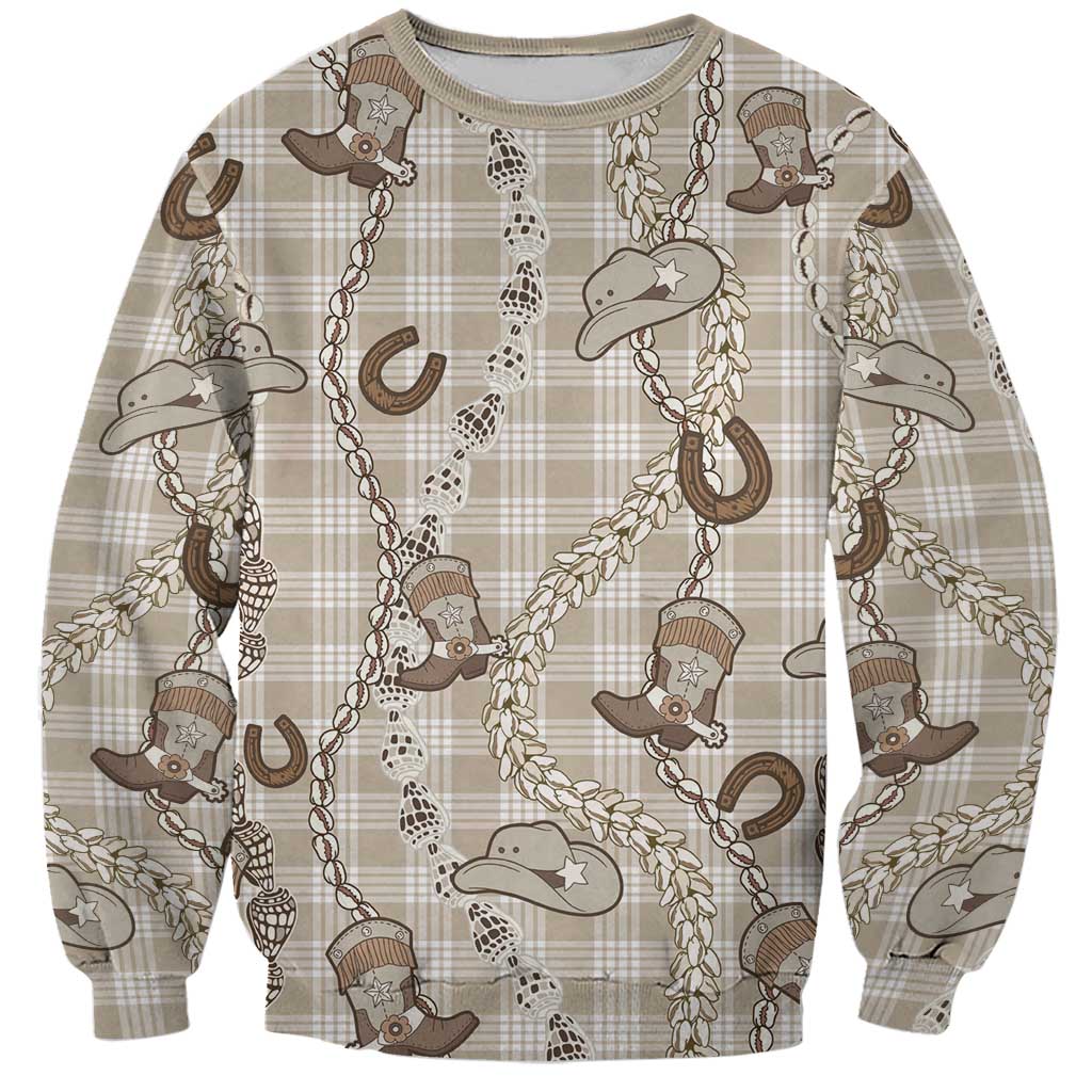Hawaii Palaka Cowboy Sweatshirt Shell Maile Lei With Western Patterns DT05 Unisex Beige - Polynesian Pride