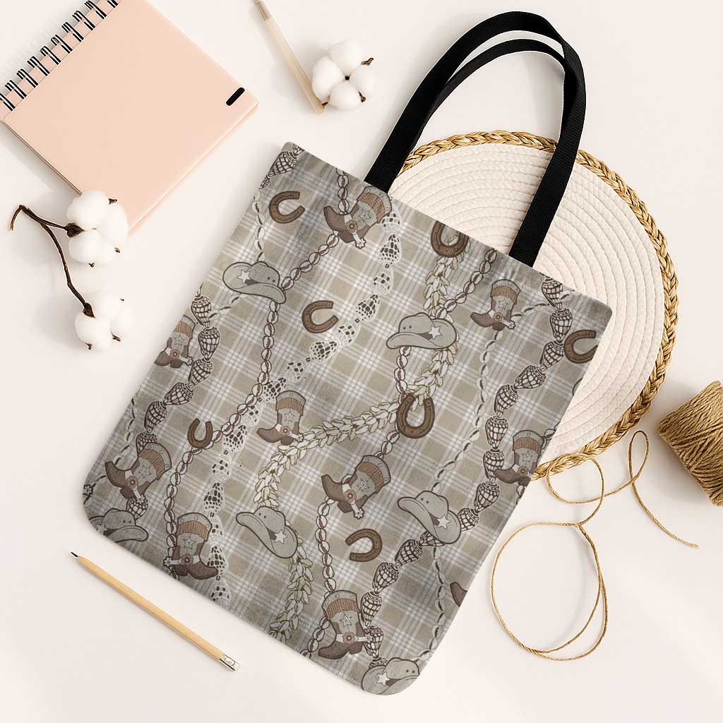 Hawaii Palaka Cowboy Tote Bag Shell Maile Lei With Western Patterns - Polynesian Pride