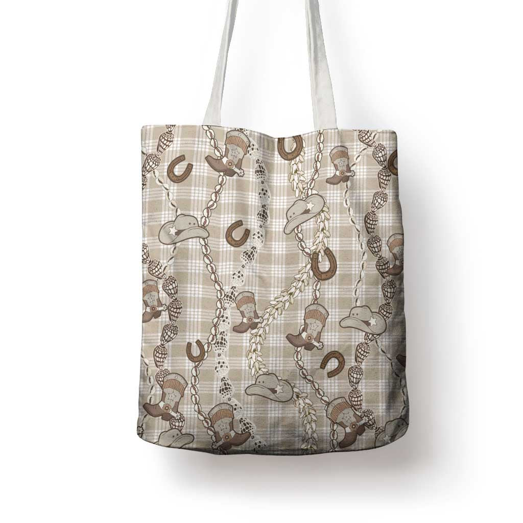 Hawaii Palaka Cowboy Tote Bag Shell Maile Lei With Western Patterns - Polynesian Pride