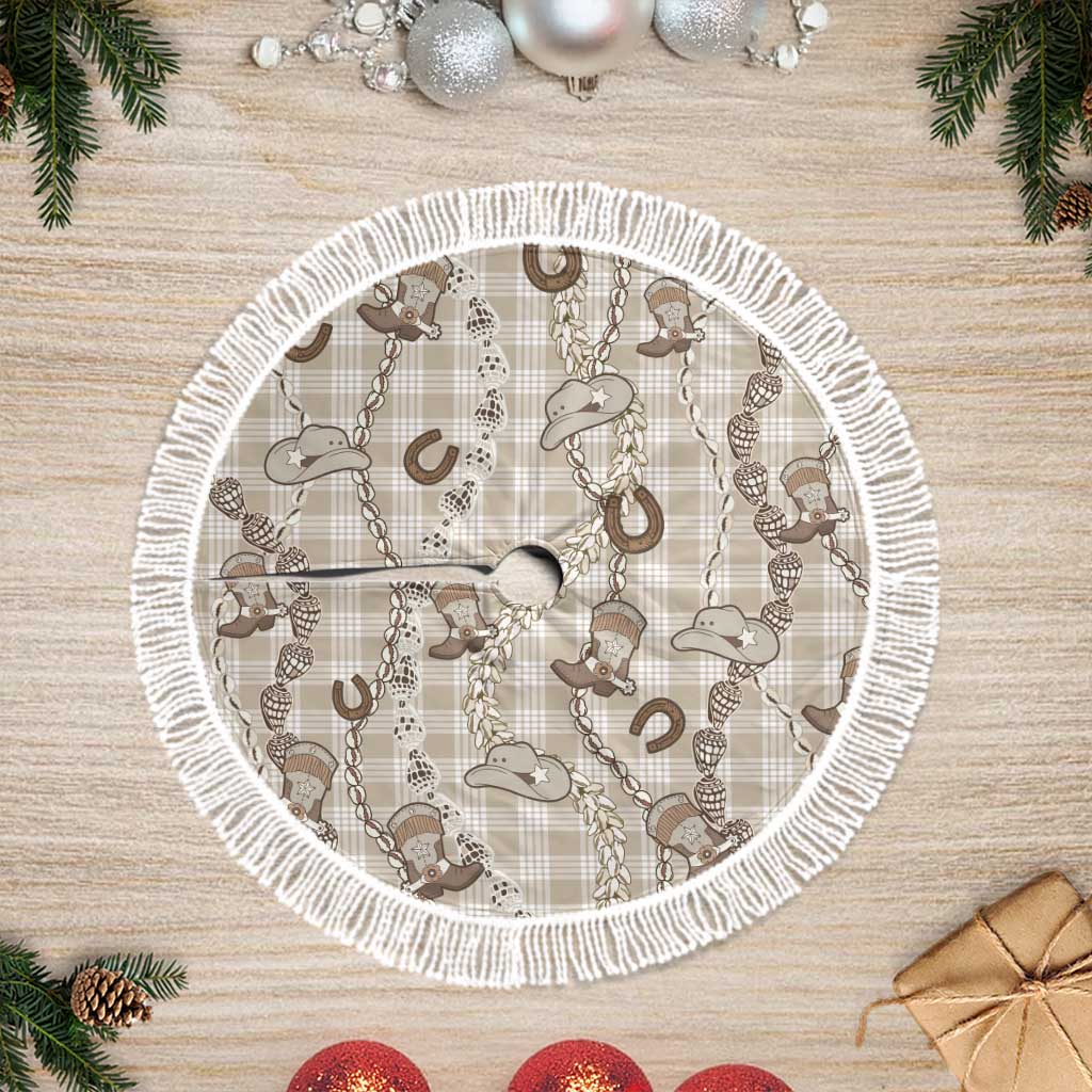 Hawaii Palaka Cowboy Tree Skirt Shell Maile Lei With Western Patterns DT05 Fringed Beige - Polynesian Pride
