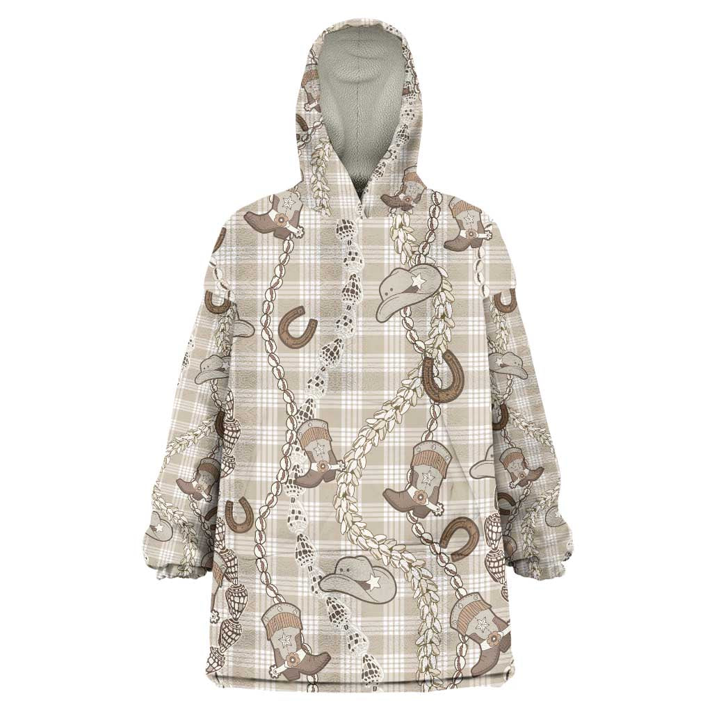 Hawaii Palaka Cowboy Wearable Blanket Hoodie Shell Maile Lei With Western Patterns DT05 One Size Beige - Polynesian Pride