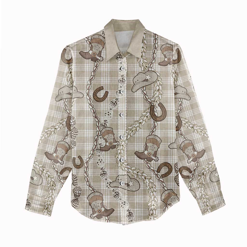 Hawaii Palaka Cowboy Women Casual Shirt Shell Maile Lei With Western Patterns - Polynesian Pride
