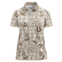 Hawaii Palaka Cowboy Women Polo Shirt Shell Maile Lei With Western Patterns DT05 Female Beige - Polynesian Pride