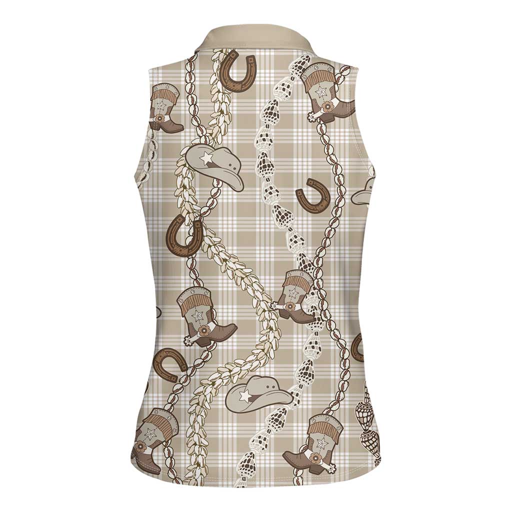 Hawaii Palaka Cowboy Women Sleeveless Polo Shirt Shell Maile Lei With Western Patterns DT05 - Polynesian Pride