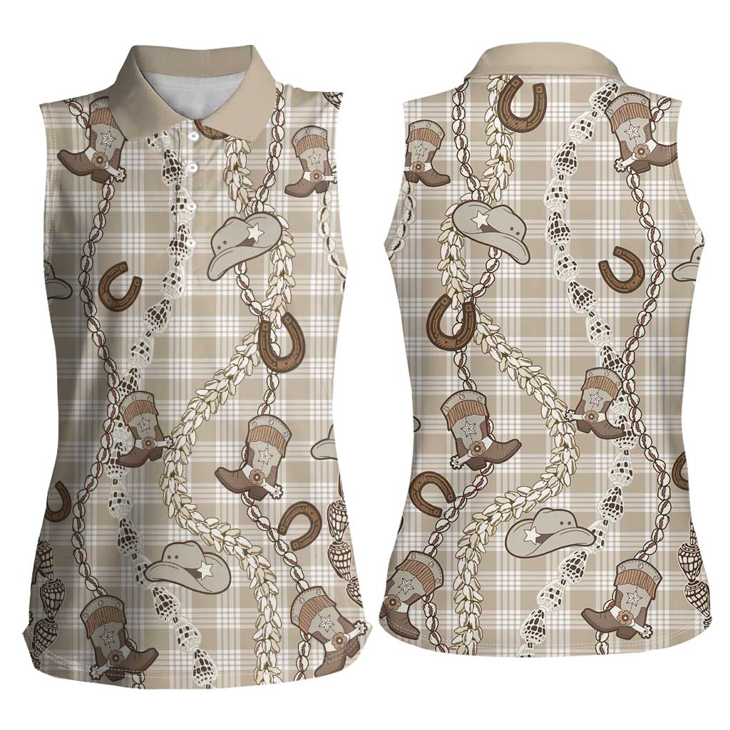 Hawaii Palaka Cowboy Women Sleeveless Polo Shirt Shell Maile Lei With Western Patterns DT05 - Polynesian Pride