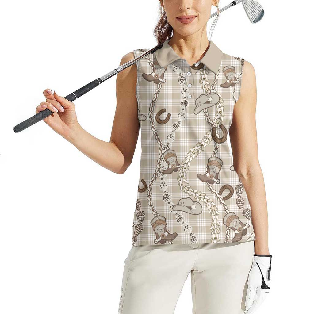 Hawaii Palaka Cowboy Women Sleeveless Polo Shirt Shell Maile Lei With Western Patterns DT05 - Polynesian Pride