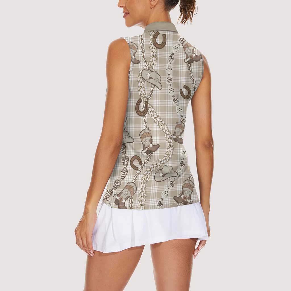 Hawaii Palaka Cowboy Women Sleeveless Polo Shirt Shell Maile Lei With Western Patterns DT05 - Polynesian Pride