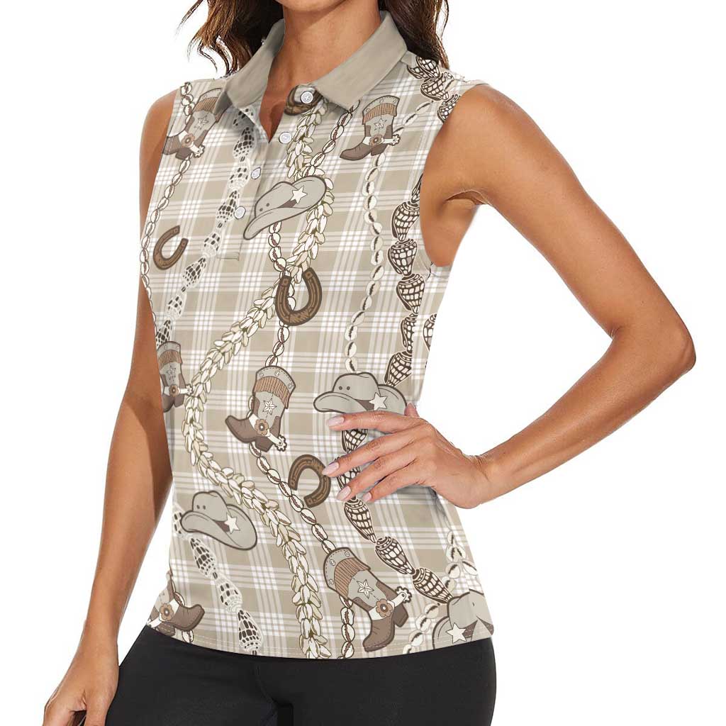 Hawaii Palaka Cowboy Women Sleeveless Polo Shirt Shell Maile Lei With Western Patterns DT05 - Polynesian Pride