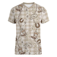 Hawaii Palaka Cowboy Women V-Neck T-Shirt Shell Maile Lei With Western Patterns DT05 Female Beige - Polynesian Pride