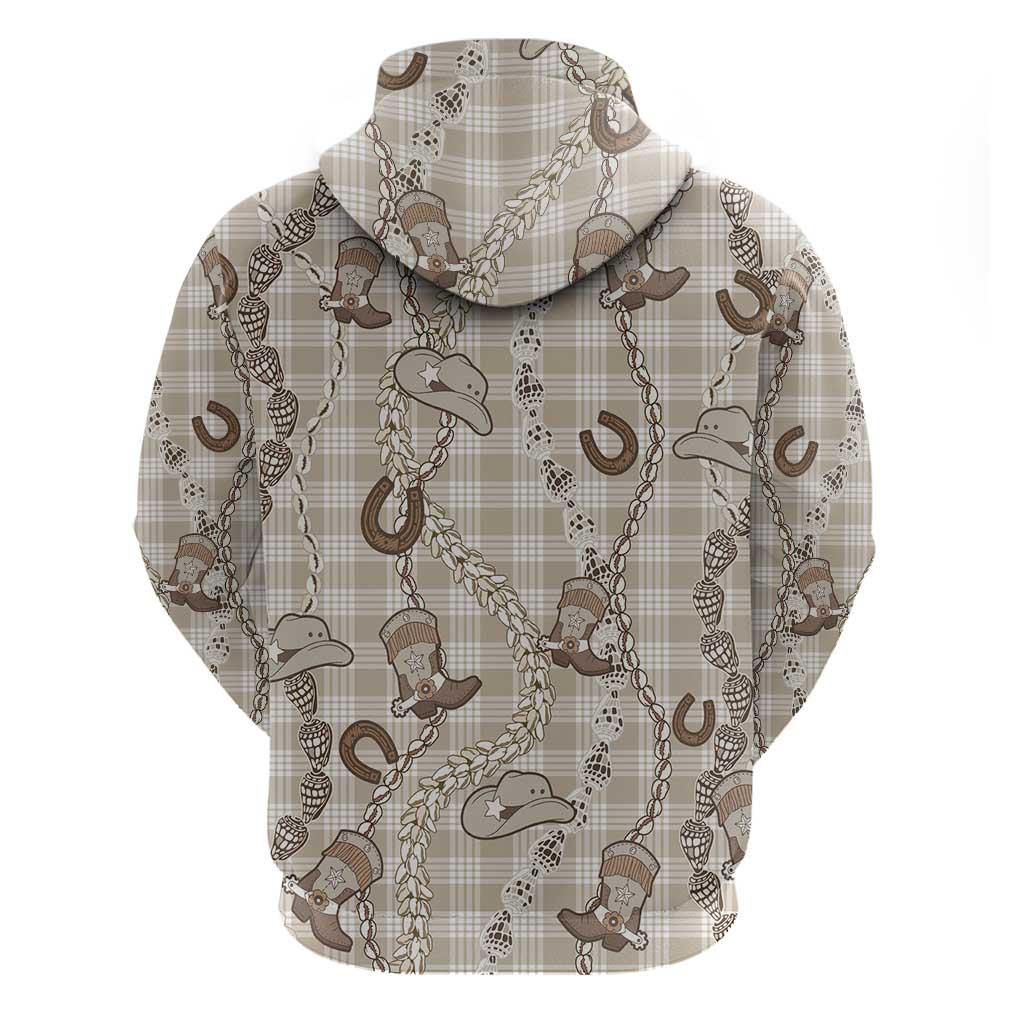 Hawaii Palaka Cowboy Zip Hoodie Shell Maile Lei With Western Patterns - Polynesian Pride