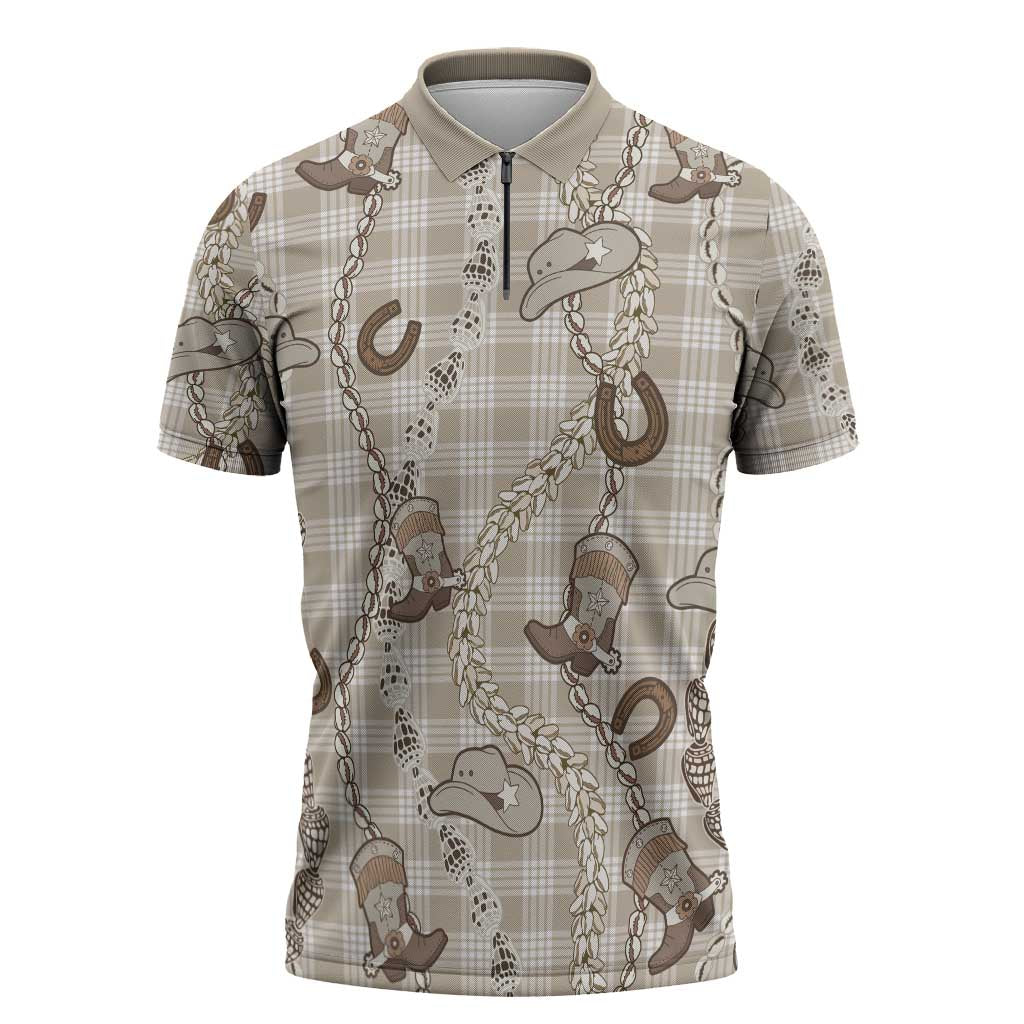 Hawaii Palaka Cowboy Zipper Polo Shirt Shell Maile Lei With Western Patterns - Polynesian Pride