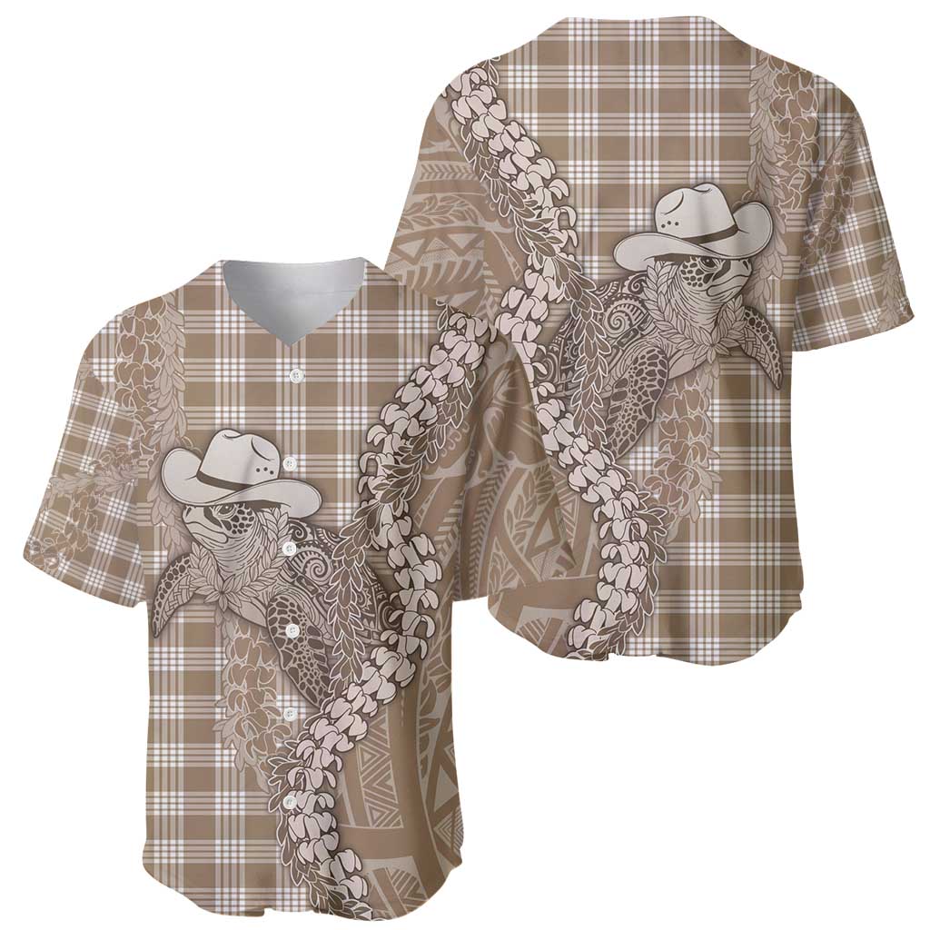 Beige Hawaii Palaka Cowboy Turtle Baseball Jersey Hawaiian Paniolo Puakenikeni Maile Lei - Polynesian Pride