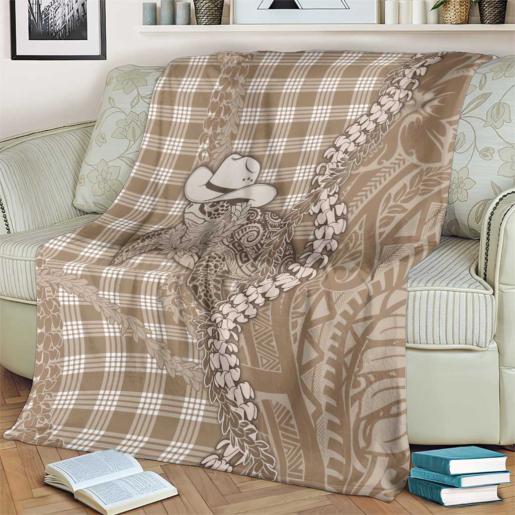 Beige Hawaii Palaka Cowboy Turtle Blanket Hawaiian Paniolo Puakenikeni Maile Lei - Polynesian Pride
