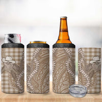 Beige Hawaii Palaka Cowboy Turtle 4 in 1 Can Cooler Tumbler Hawaiian Paniolo Puakenikeni Maile Lei - Polynesian Pride