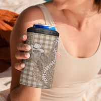 Beige Hawaii Palaka Cowboy Turtle 4 in 1 Can Cooler Tumbler Hawaiian Paniolo Puakenikeni Maile Lei - Polynesian Pride