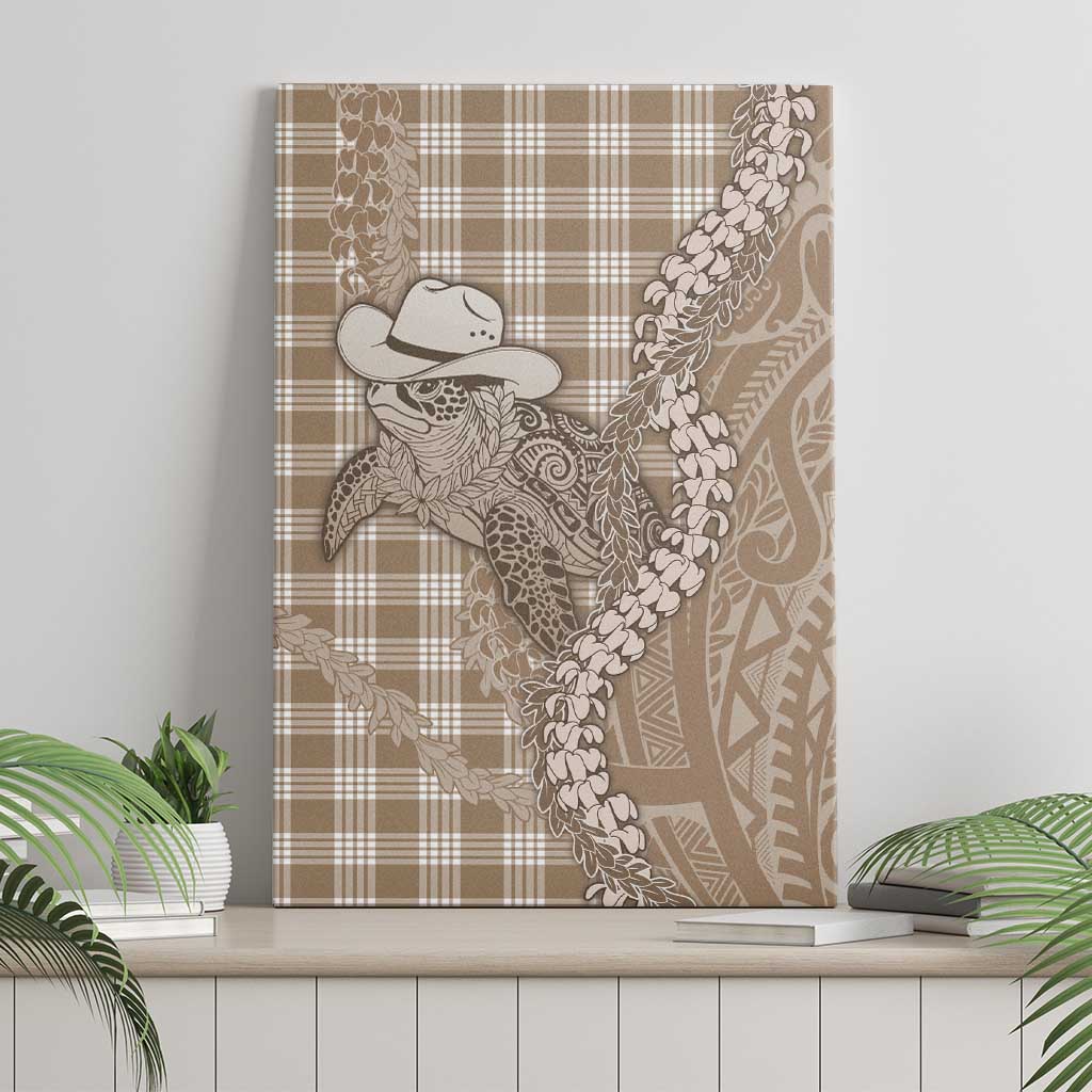 Beige Hawaii Palaka Cowboy Turtle Canvas Wall Art Hawaiian Paniolo Puakenikeni Maile Lei - Polynesian Pride