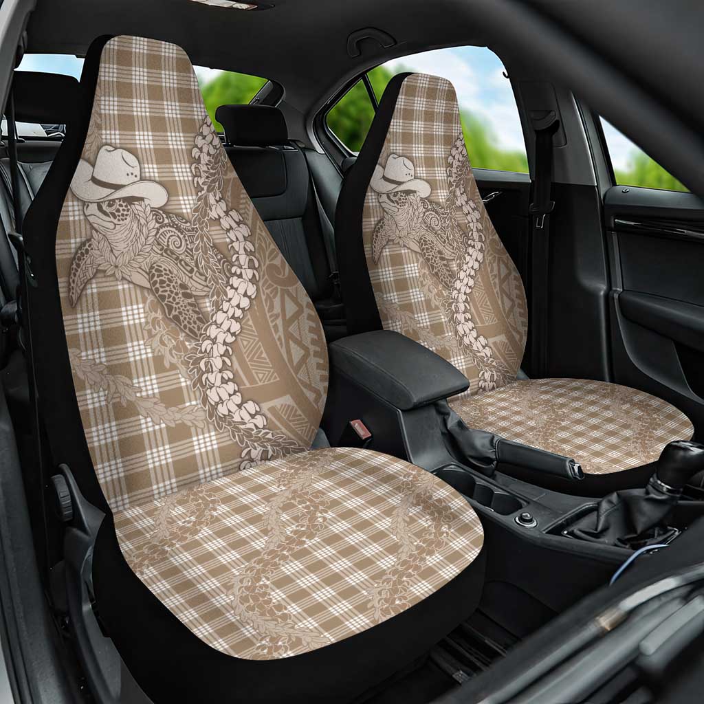 Beige Hawaii Palaka Cowboy Turtle Car Seat Cover Hawaiian Paniolo Puakenikeni Maile Lei - Polynesian Pride