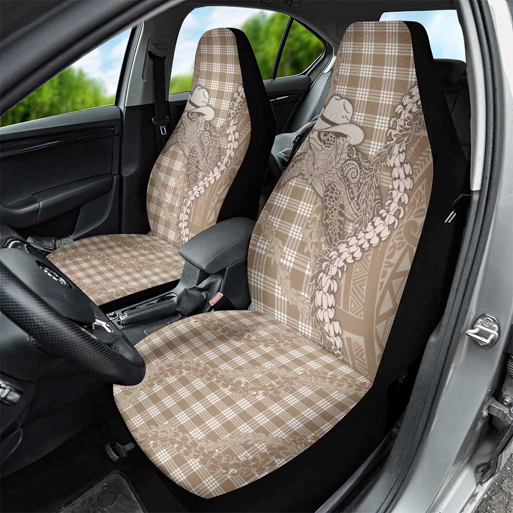 Beige Hawaii Palaka Cowboy Turtle Car Seat Cover Hawaiian Paniolo Puakenikeni Maile Lei - Polynesian Pride