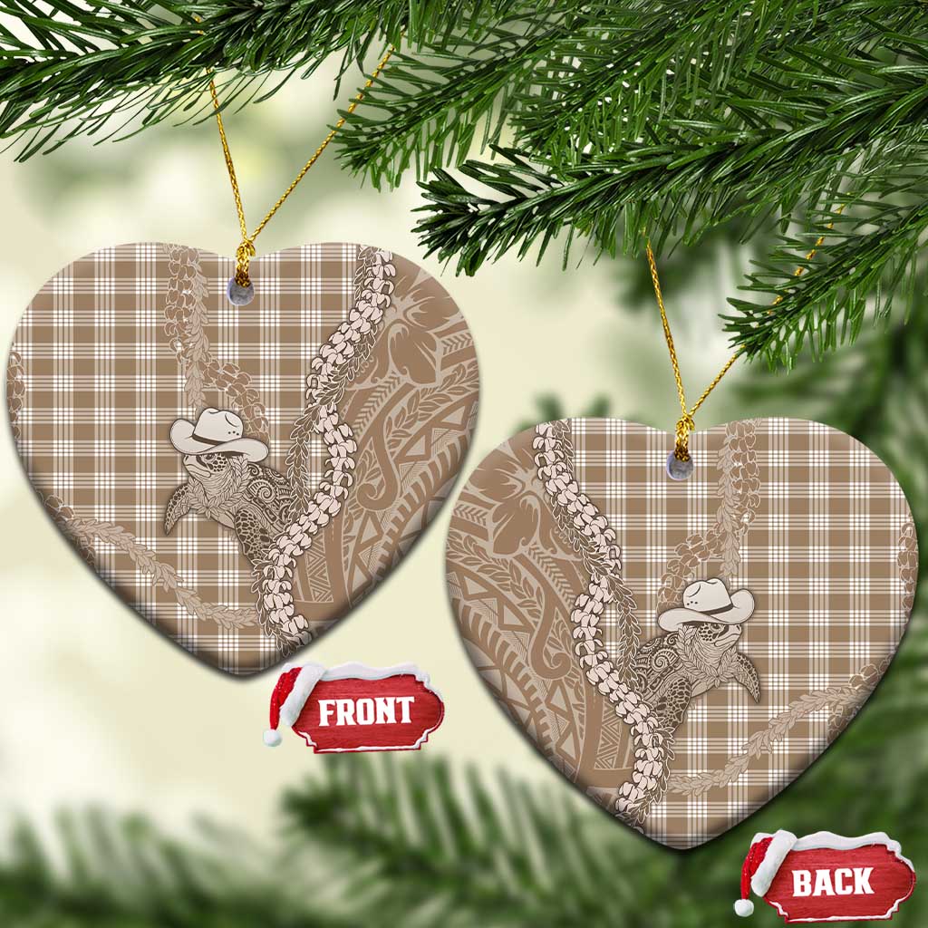 Beige Hawaii Palaka Cowboy Turtle Ceramic Ornament Hawaiian Paniolo Puakenikeni Maile Lei - Polynesian Pride