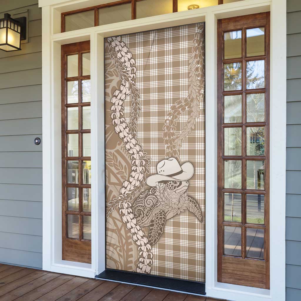 Beige Hawaii Palaka Cowboy Turtle Door Cover Hawaiian Paniolo Puakenikeni Maile Lei - Polynesian Pride