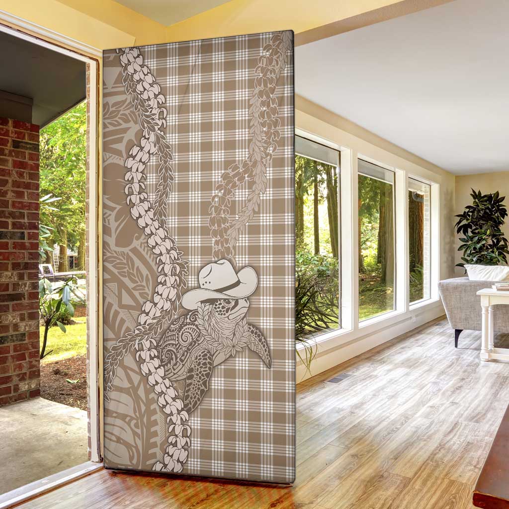 Beige Hawaii Palaka Cowboy Turtle Door Cover Hawaiian Paniolo Puakenikeni Maile Lei - Polynesian Pride