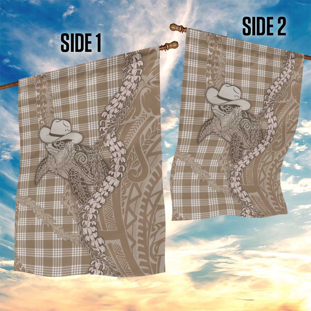 Beige Hawaii Palaka Cowboy Turtle Garden Flag Hawaiian Paniolo Puakenikeni Maile Lei - Polynesian Pride
