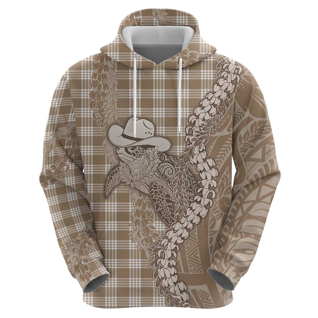 Beige Hawaii Palaka Cowboy Turtle Hoodie Hawaiian Paniolo Puakenikeni Maile Lei - Polynesian Pride