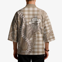 Beige Hawaii Palaka Cowboy Turtle Kimono Hawaiian Paniolo Puakenikeni Maile Lei - Polynesian Pride