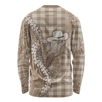 Beige Hawaii Palaka Cowboy Turtle Long Sleeve Shirt Hawaiian Paniolo Puakenikeni Maile Lei - Polynesian Pride