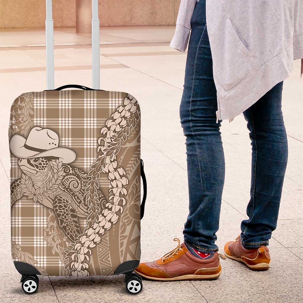 Beige Hawaii Palaka Cowboy Turtle Luggage Cover Hawaiian Paniolo Puakenikeni Maile Lei - Polynesian Pride