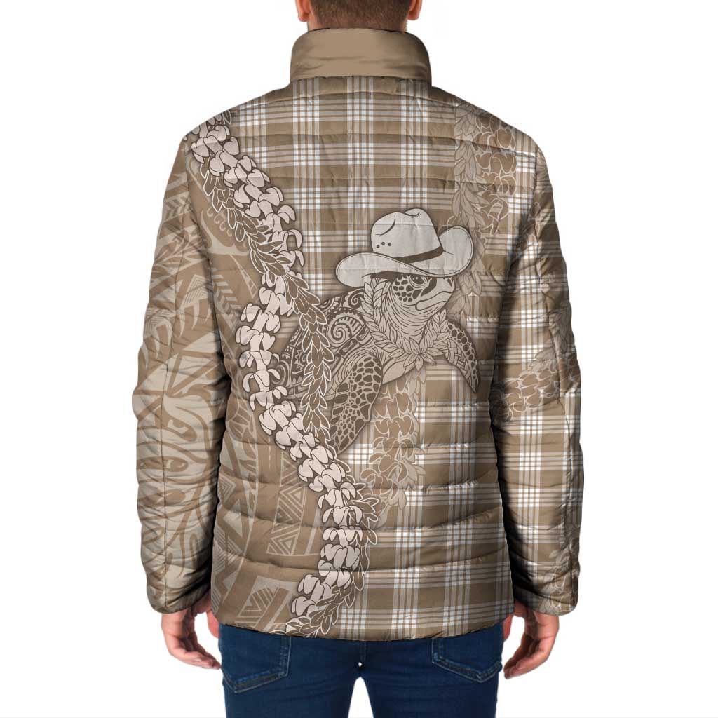 Beige Hawaii Palaka Cowboy Turtle Padded Jacket Hawaiian Paniolo Puakenikeni Maile Lei - Polynesian Pride