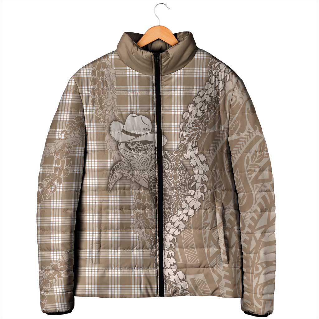 Beige Hawaii Palaka Cowboy Turtle Padded Jacket Hawaiian Paniolo Puakenikeni Maile Lei - Polynesian Pride