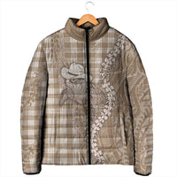Beige Hawaii Palaka Cowboy Turtle Padded Jacket Hawaiian Paniolo Puakenikeni Maile Lei - Polynesian Pride