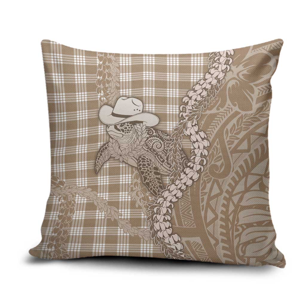 Beige Hawaii Palaka Cowboy Turtle Pillow Cover Hawaiian Paniolo Puakenikeni Maile Lei - Polynesian Pride