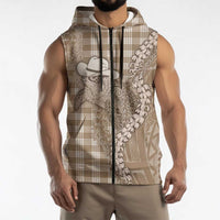 Beige Hawaii Palaka Cowboy Turtle Sleeveless Zip Hoodie Hawaiian Paniolo Puakenikeni Maile Lei DT05