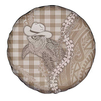 Beige Hawaii Palaka Cowboy Turtle Spare Tire Cover Hawaiian Paniolo Puakenikeni Maile Lei - Polynesian Pride