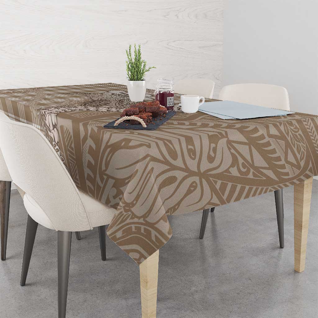 Beige Hawaii Palaka Cowboy Turtle Tablecloth Hawaiian Paniolo Puakenikeni Maile Lei DT05 - Polynesian Pride