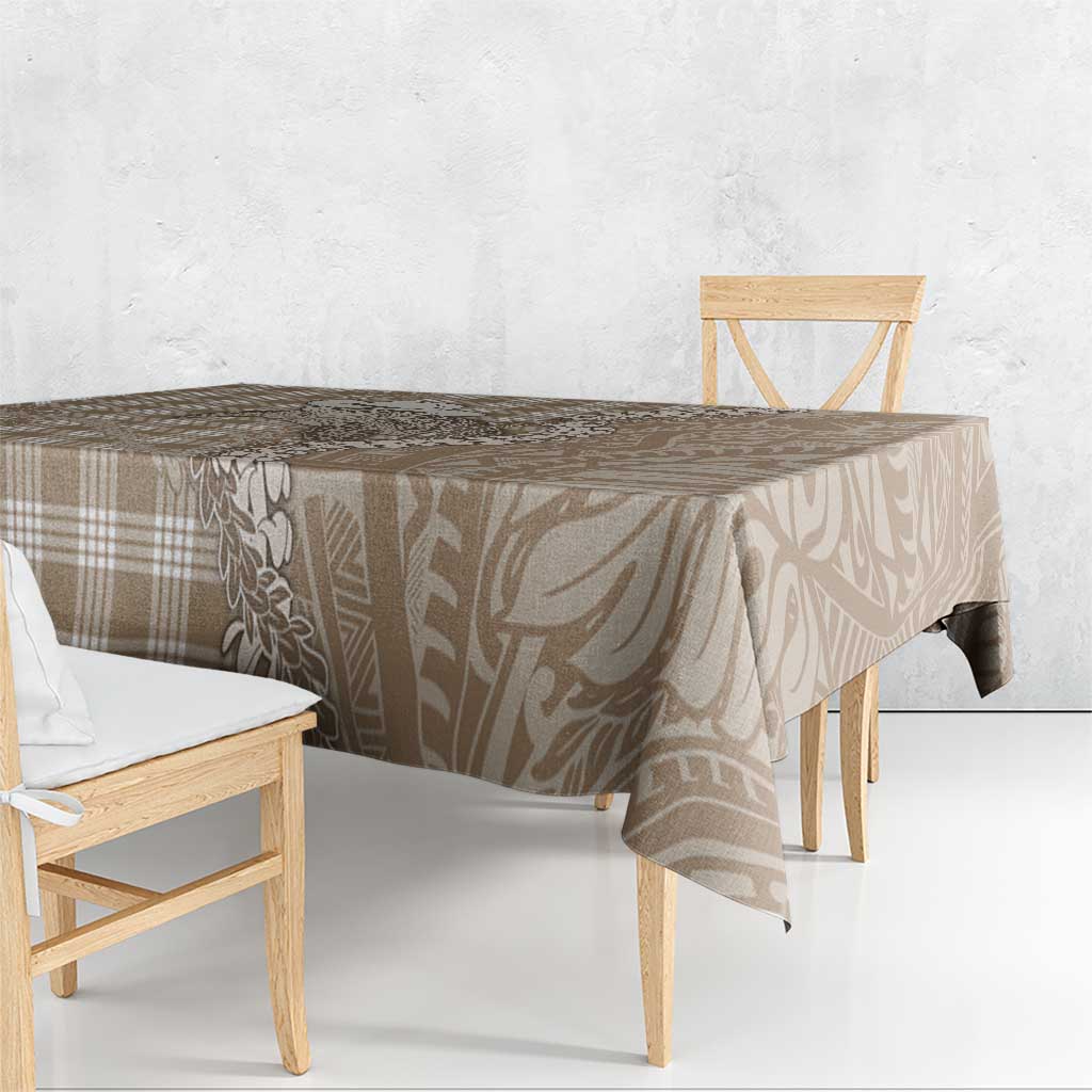 Beige Hawaii Palaka Cowboy Turtle Tablecloth Hawaiian Paniolo Puakenikeni Maile Lei DT05 - Polynesian Pride